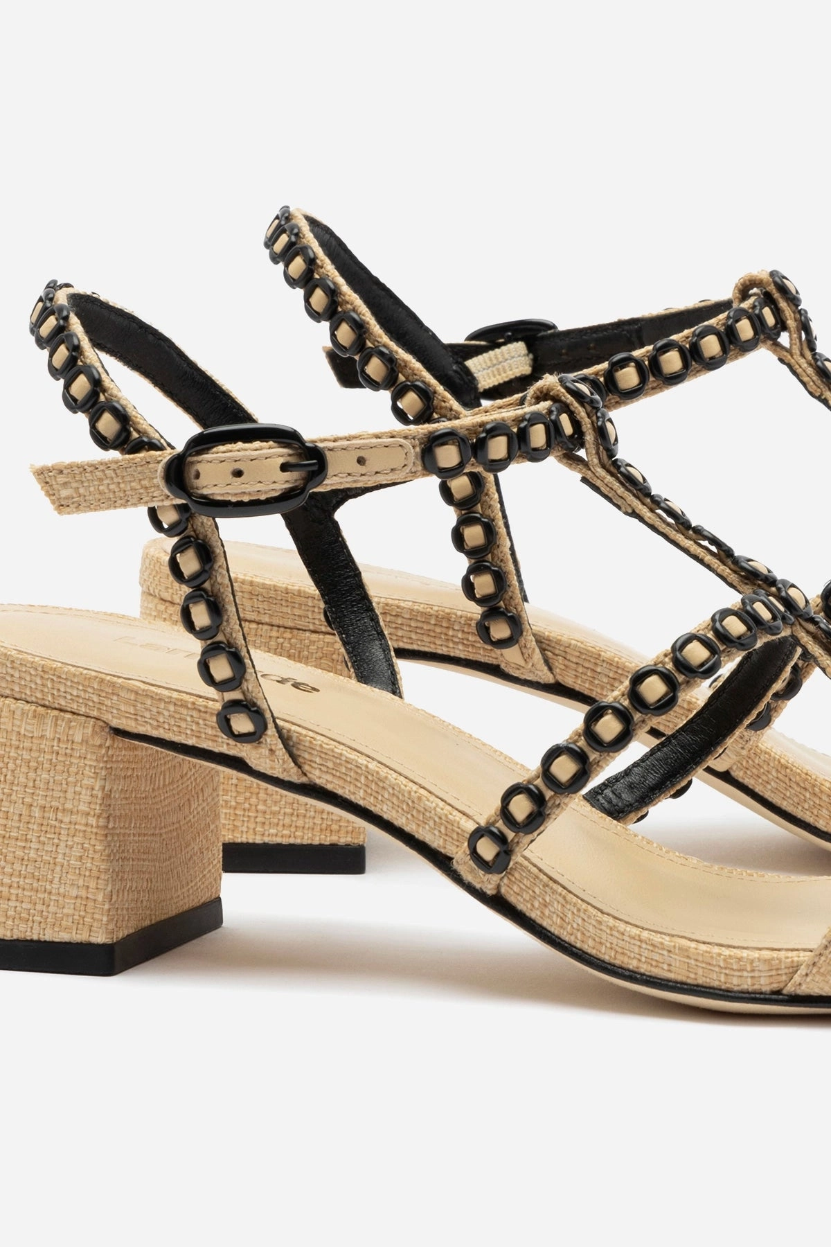 Milanina Block Sandal In Beige Raffia Durable Fit
