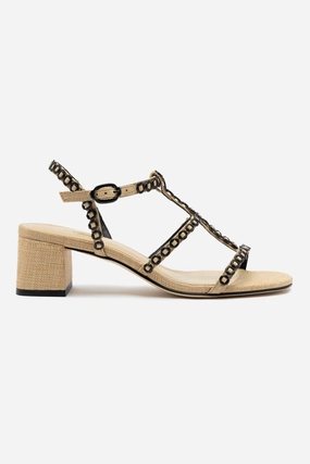 Footwear for All Milanina Block Sandal In Beige Raffia