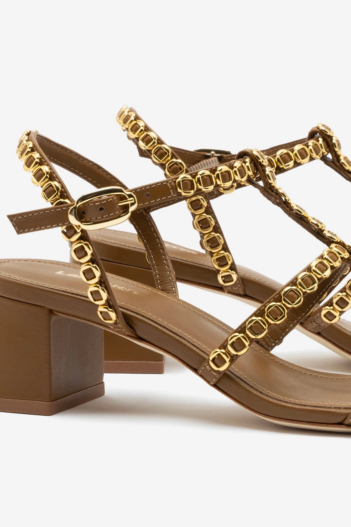 Adjustable Ankle Closure Milanina Block Sandal In Russet Leather