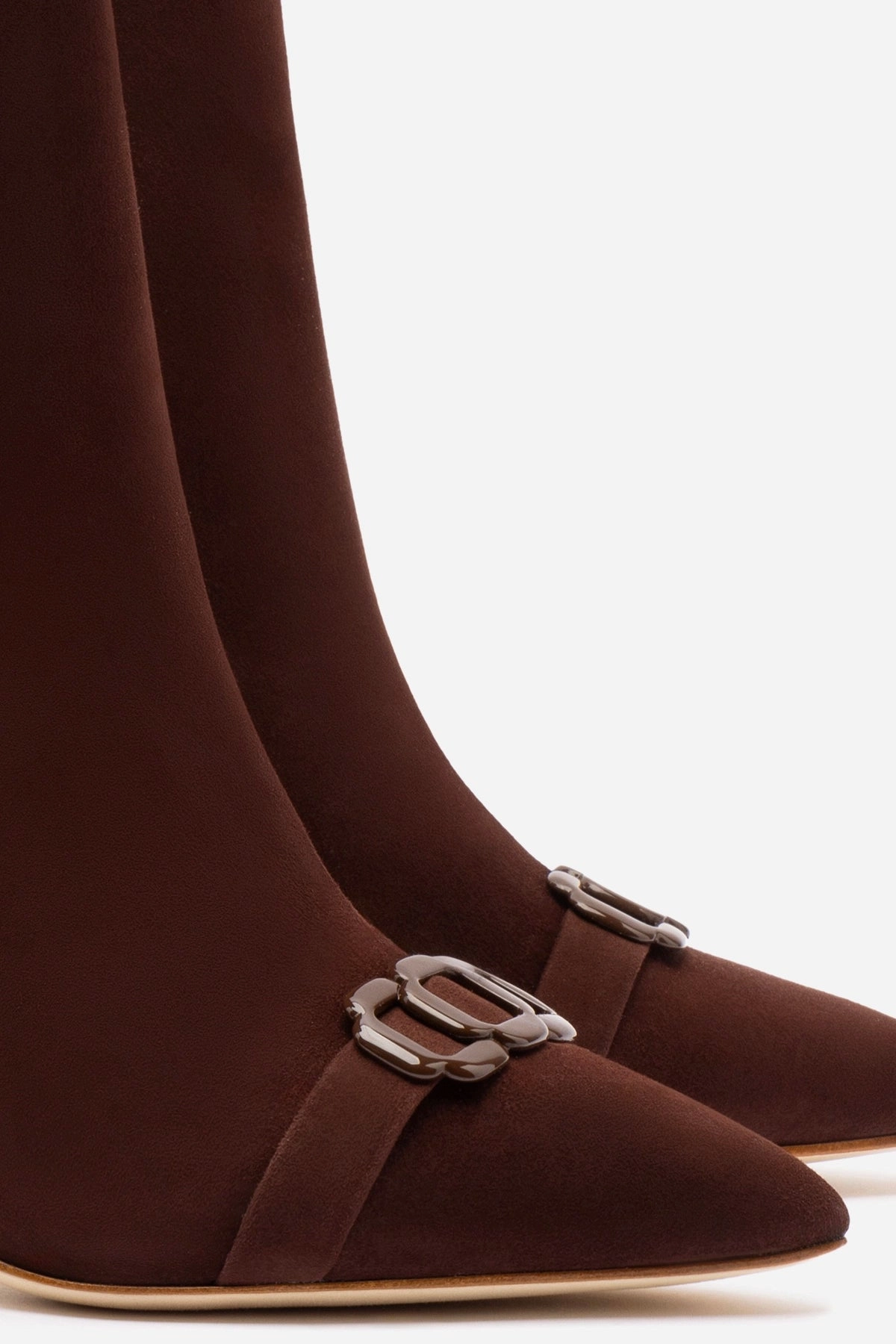 Easy to Wear Comfortable Heel Counter Mini Kate Boot In Brown Suede and Daisy Accent