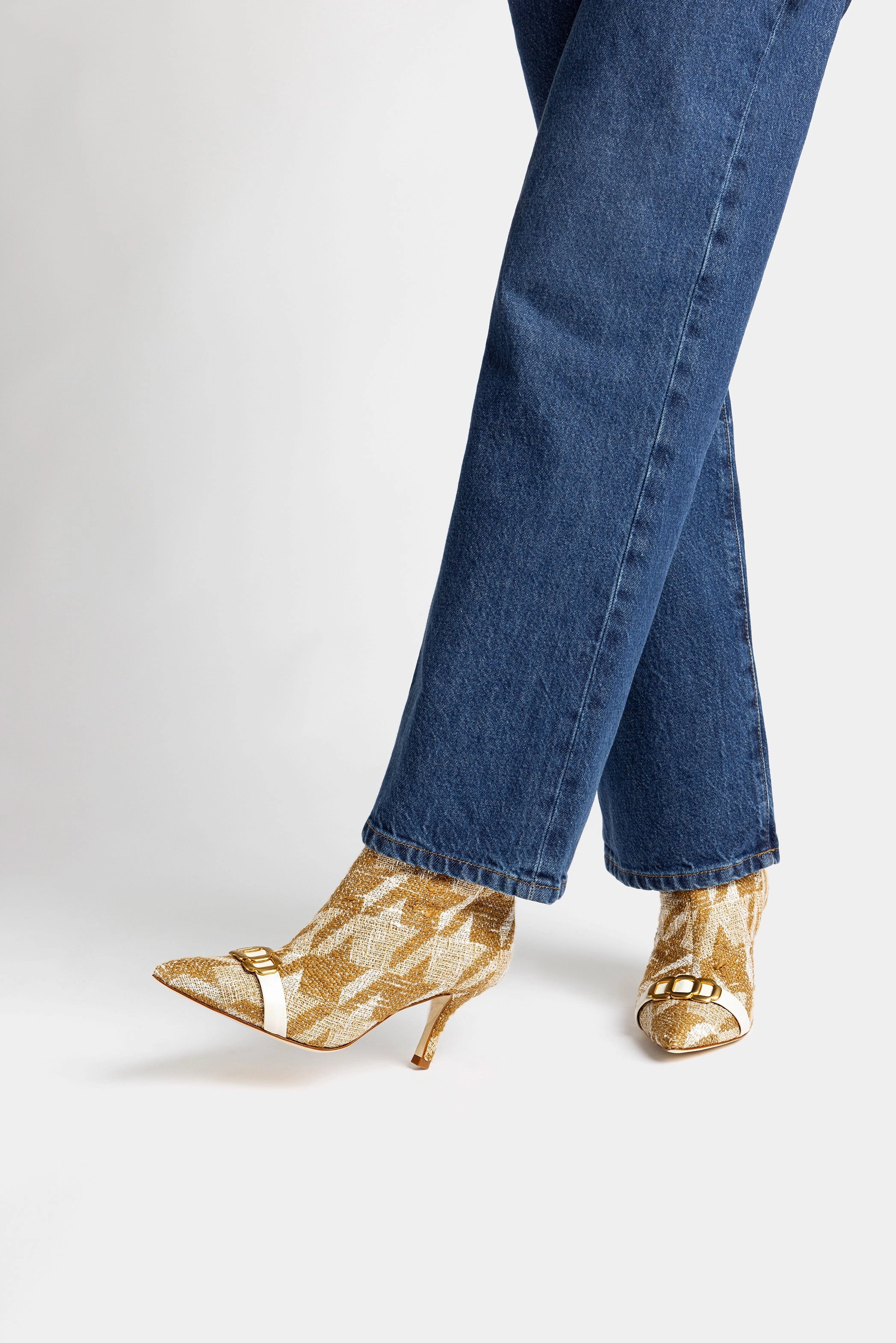 Horse Riding Biker Mini Kate Boot In Latte Houndstooth Fabric