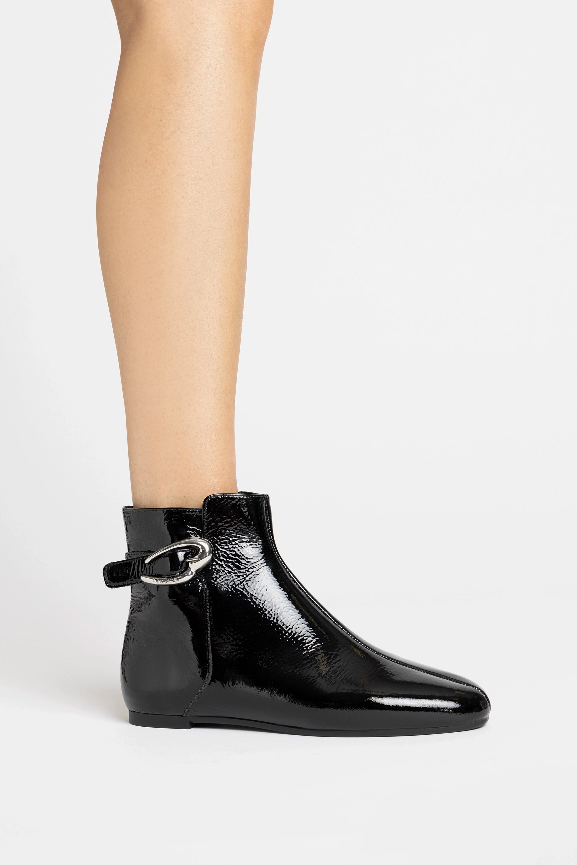 Tear Resistant Upper heel cup Mini Verona Boot In Black Patent Leather