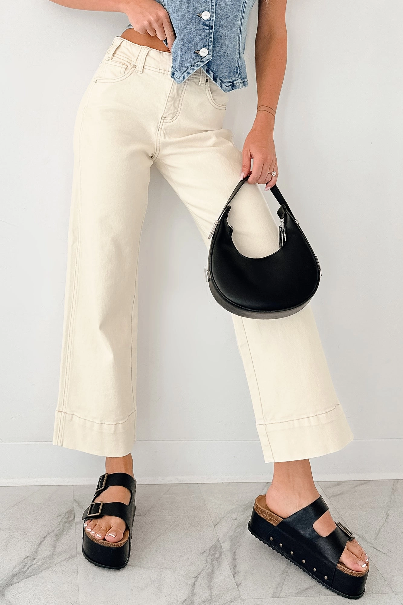 Chill Vibes Total Comfort Marlo Tummy Control Wide Crop Risen Jeans (Ivory)