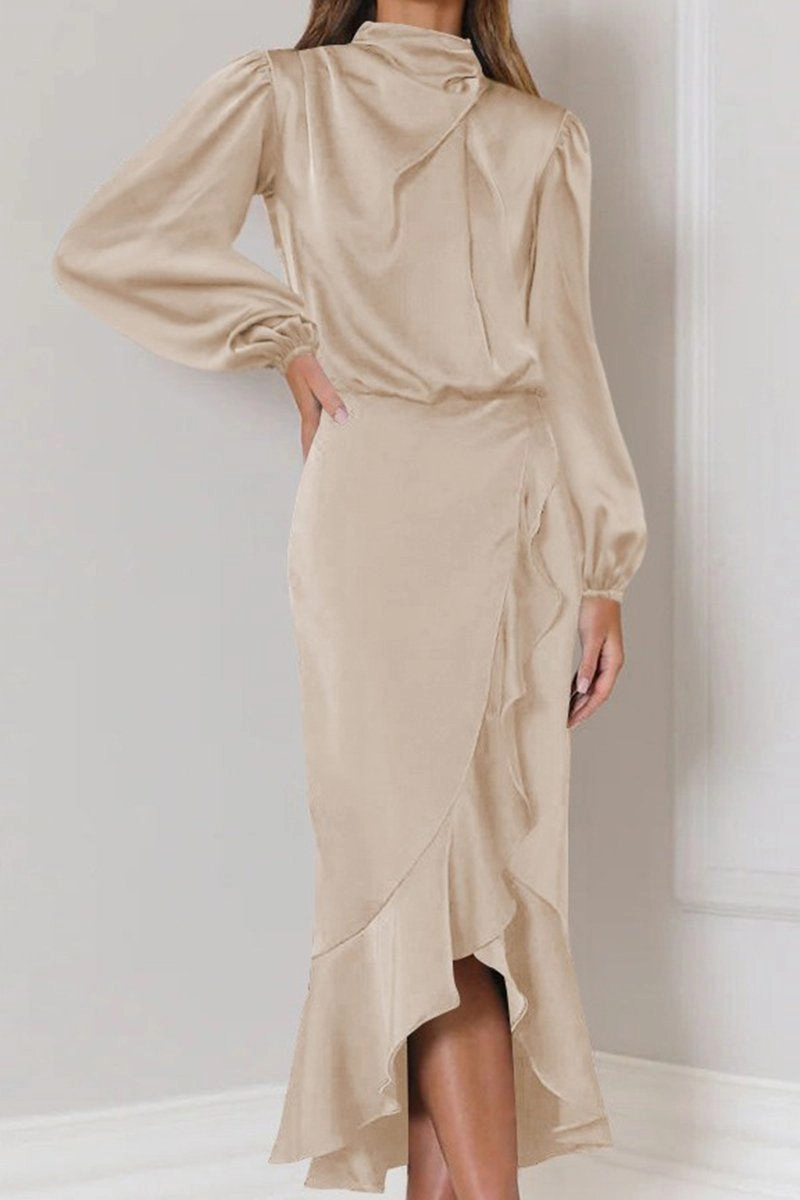 WOMEN ELEGANT LONG SLEEVE RUFFLE WRAP PARYT DRESS RecycledMaterial