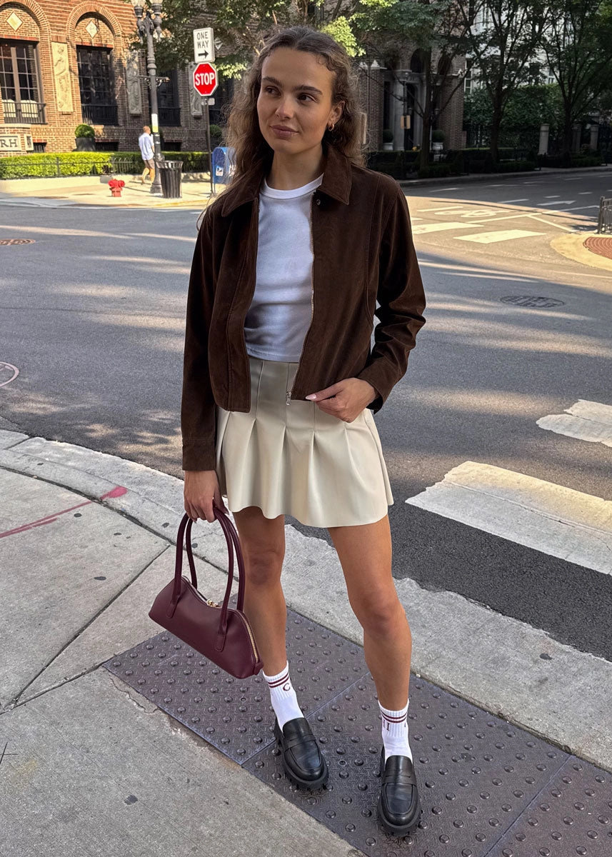 Area Pleated Vegan Leather Mini Skirt - Ivory Comfort Ready