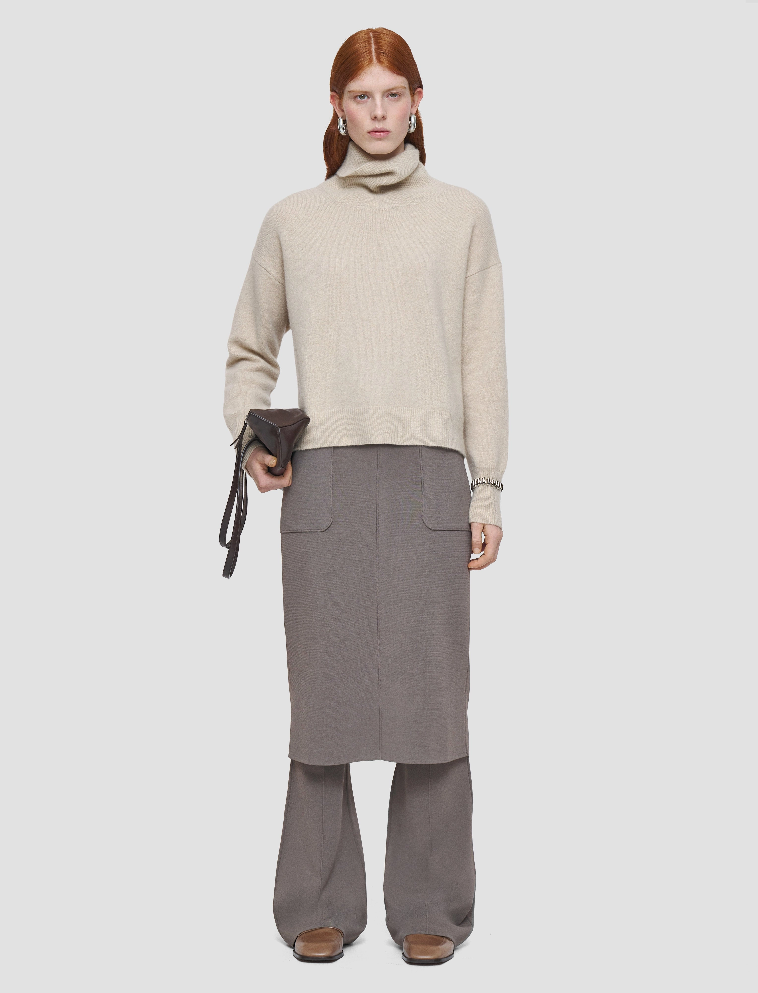 Lightweight Fabric Brushed Cashmere High Neck Jumper