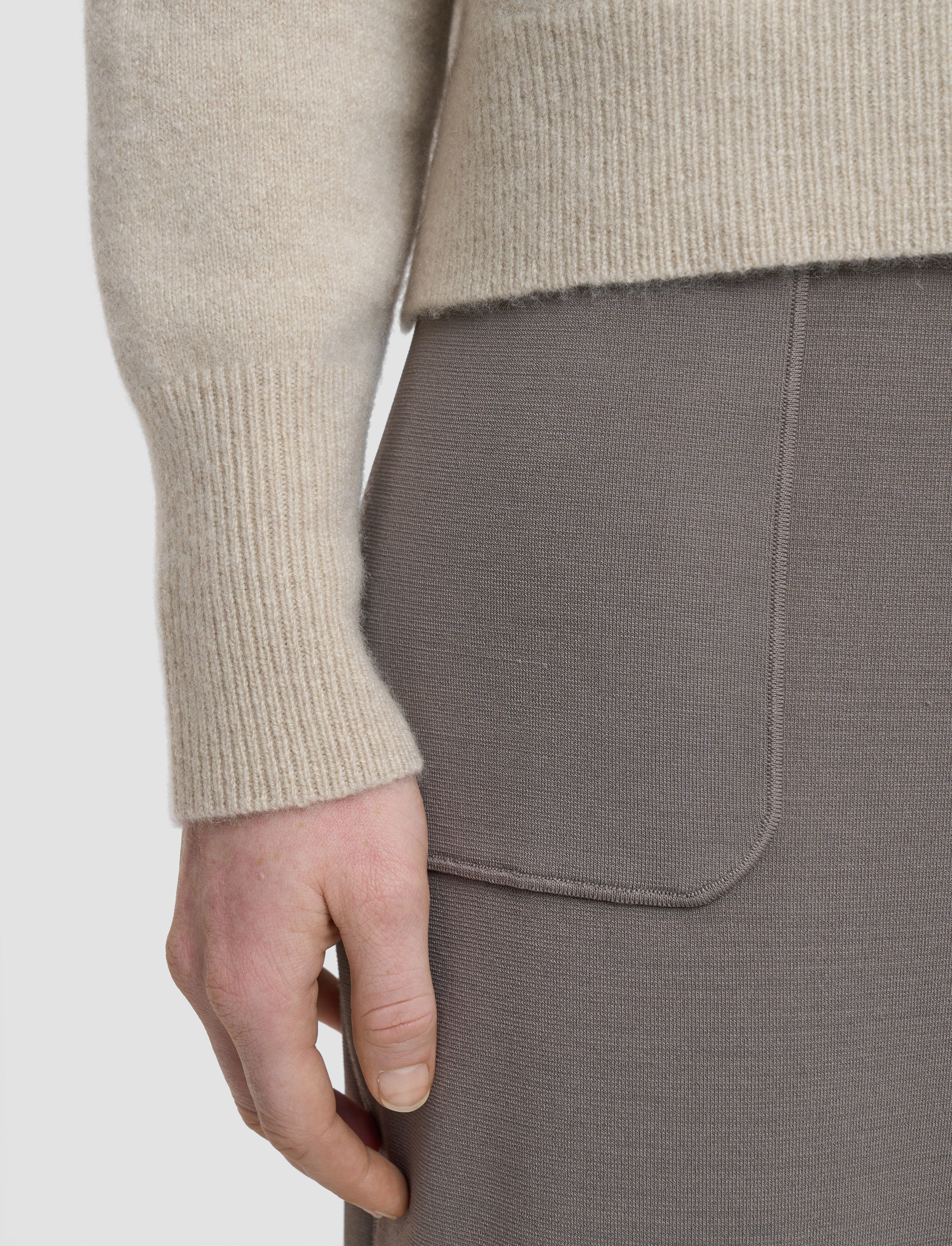Knit Reinforced Edges Outdoor Look Brushed Cashmere High Neck Jumper