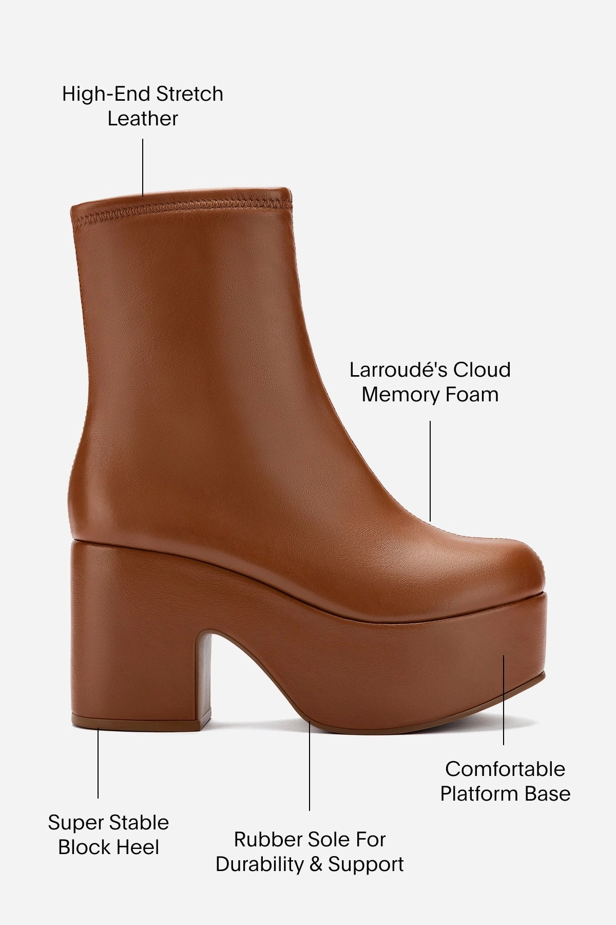 Miso Platform Boot In Caramel Stretch Leather Comfortable ankle