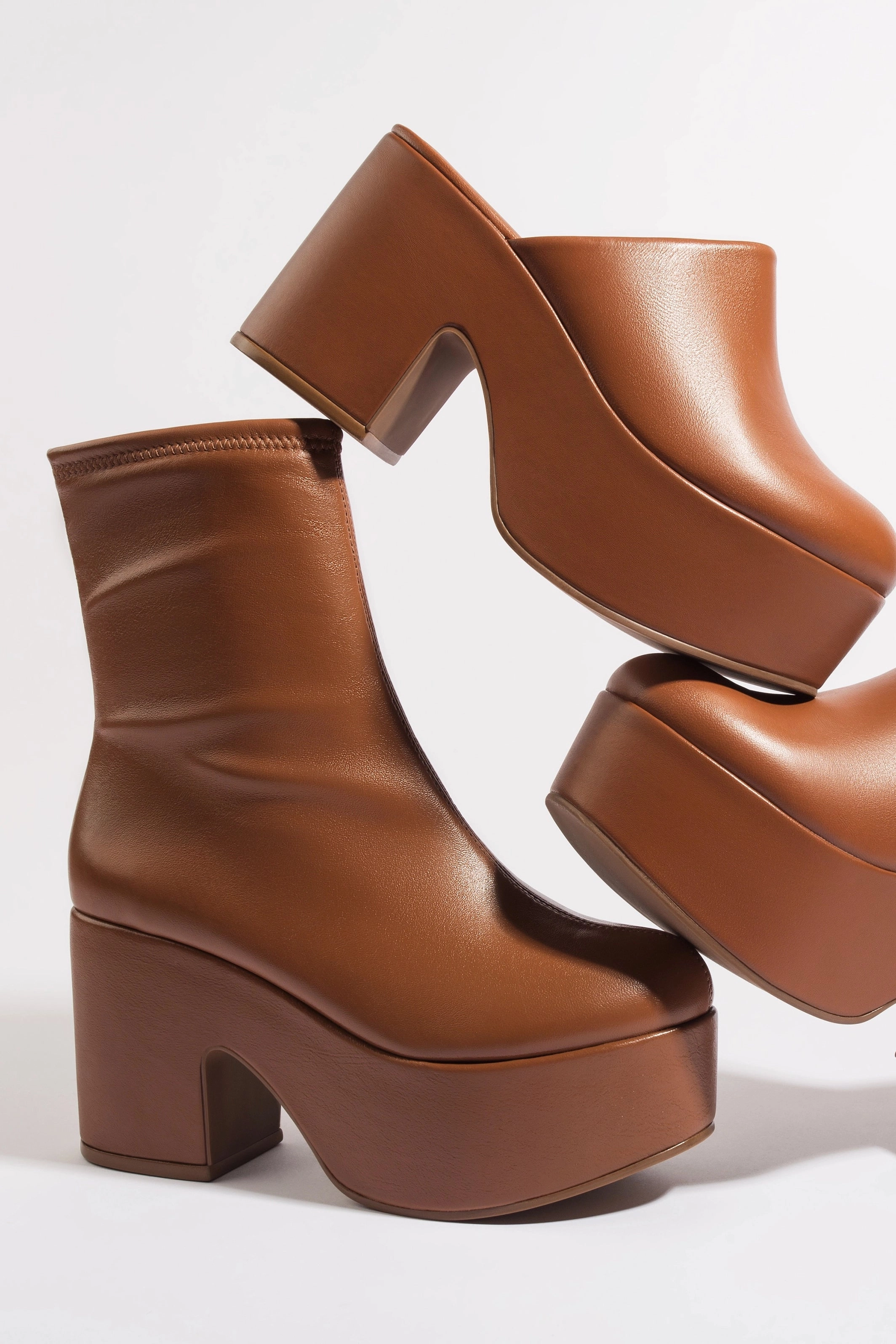Miso Platform Boot In Caramel Stretch Leather Multi-Function Wear