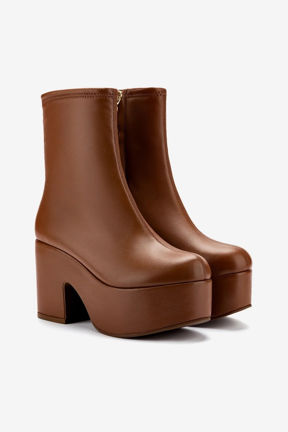 Miso Platform Boot In Caramel Stretch Leather Gold Shine