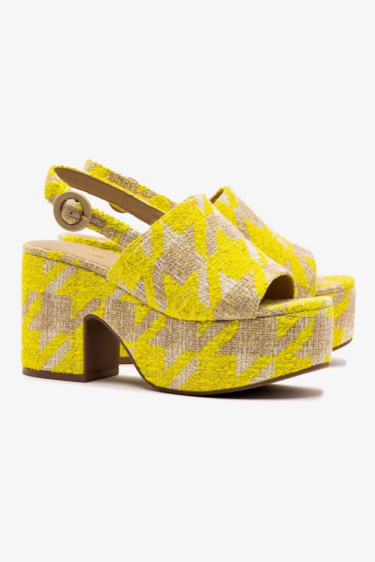 Tailored Fit Miso Platform Sandal In Yellow Houndstooth Fabric