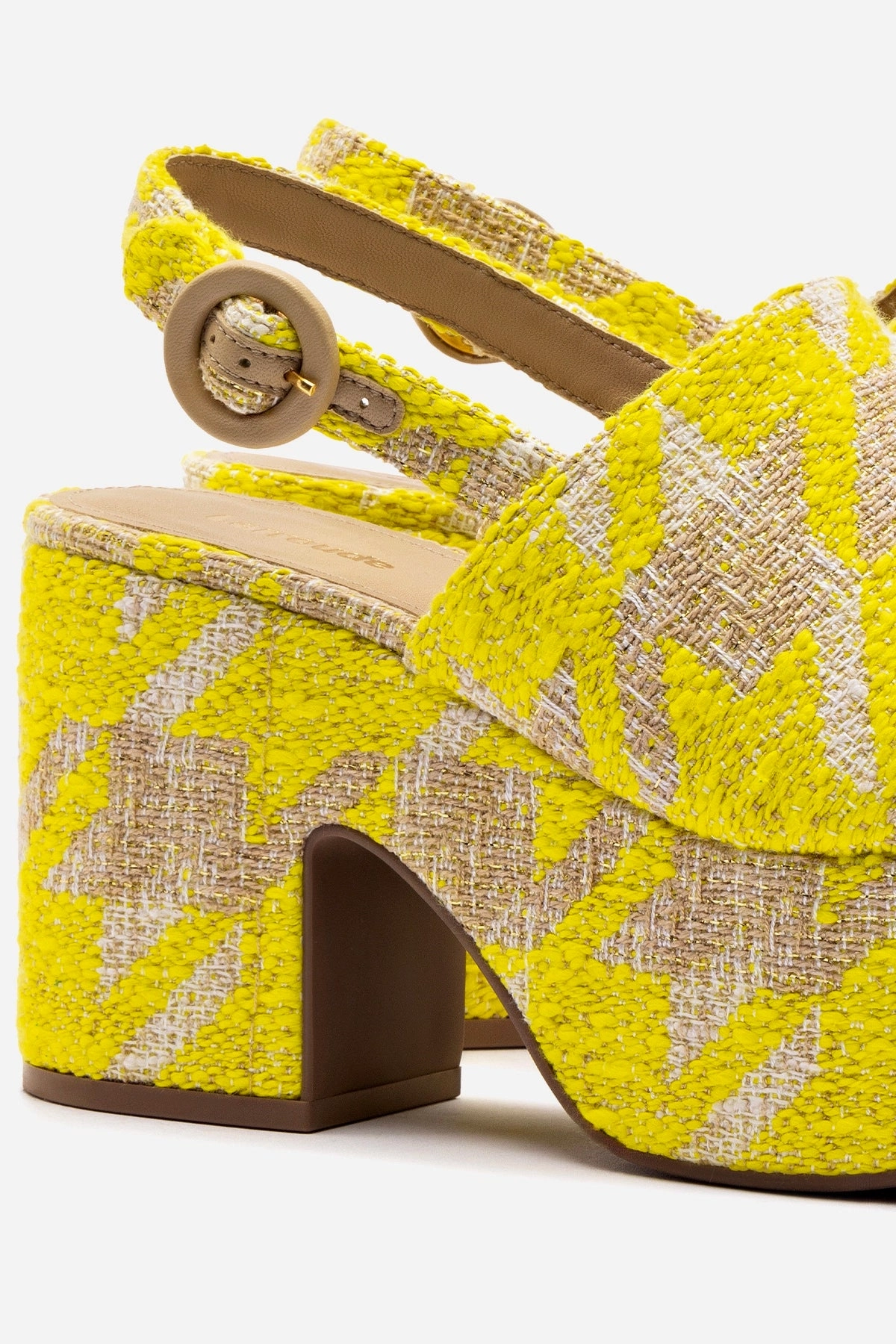 Miso Platform Sandal In Yellow Houndstooth Fabric Comfortable Footwear For Outdoors City Chill