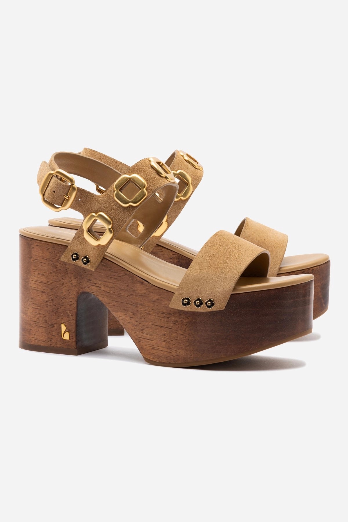 Supportive Garden Walk Miso Wooden Platform Sandal In Peanut Suede