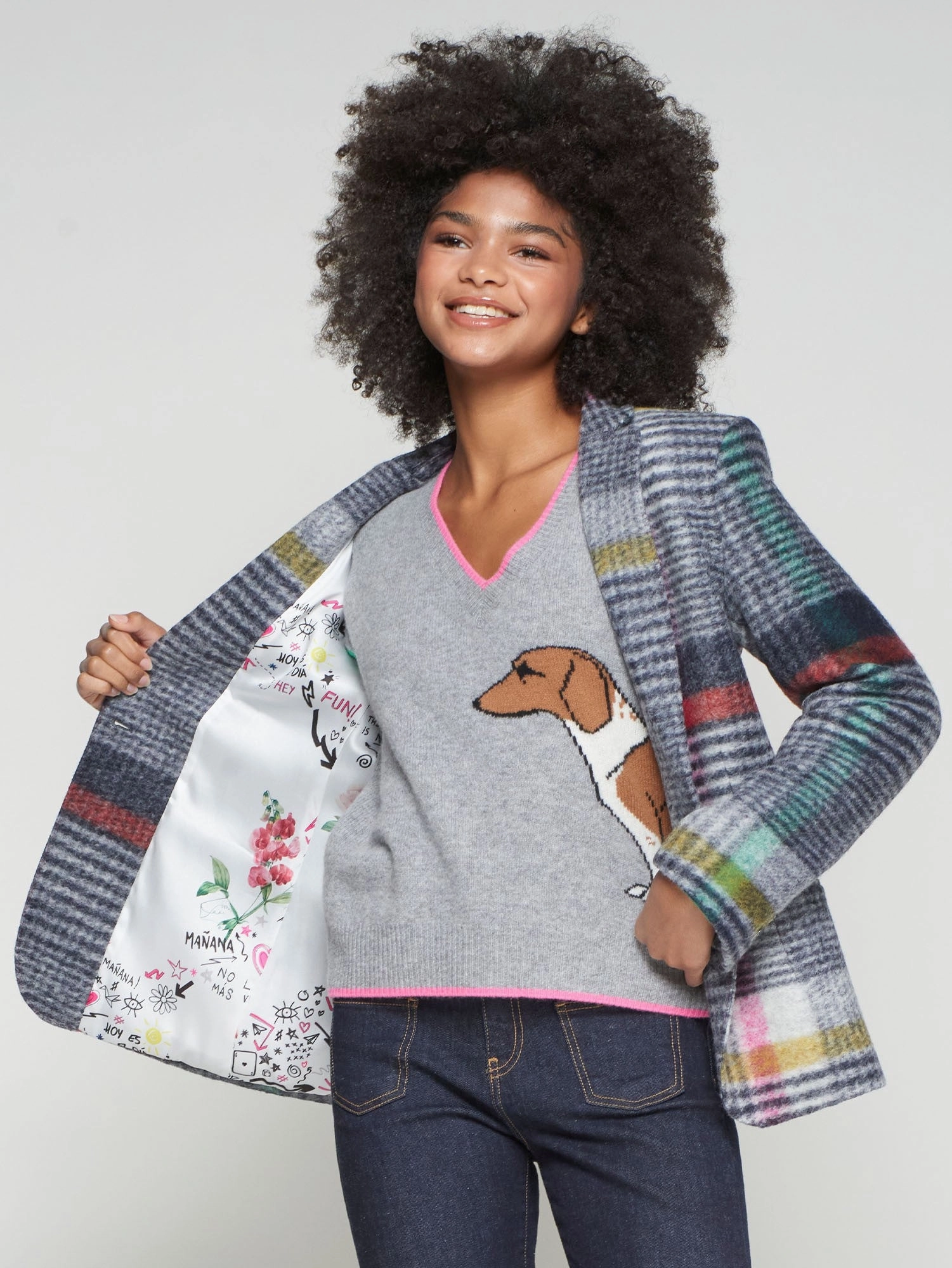 MIXED PLAID BLAZER Under Shell