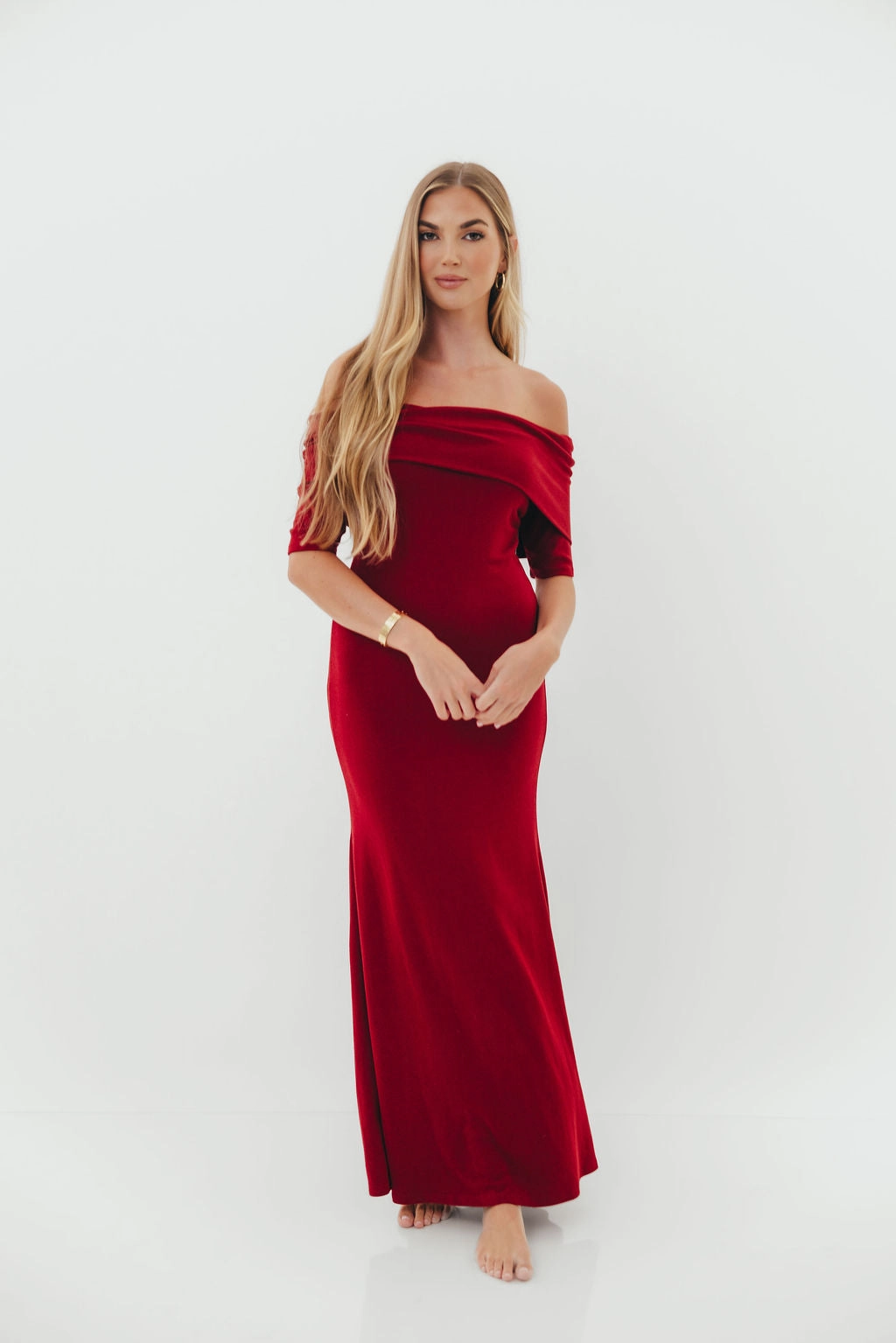 Monroe Half Sleeve Maxi Dress in Red - Bump Friendly Daily Movement Minimalist Design