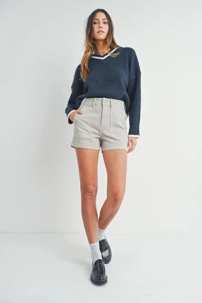 Just Black High Rise Utility Cargo Short Sharp Vibe Travel Outfit Casual Stretch