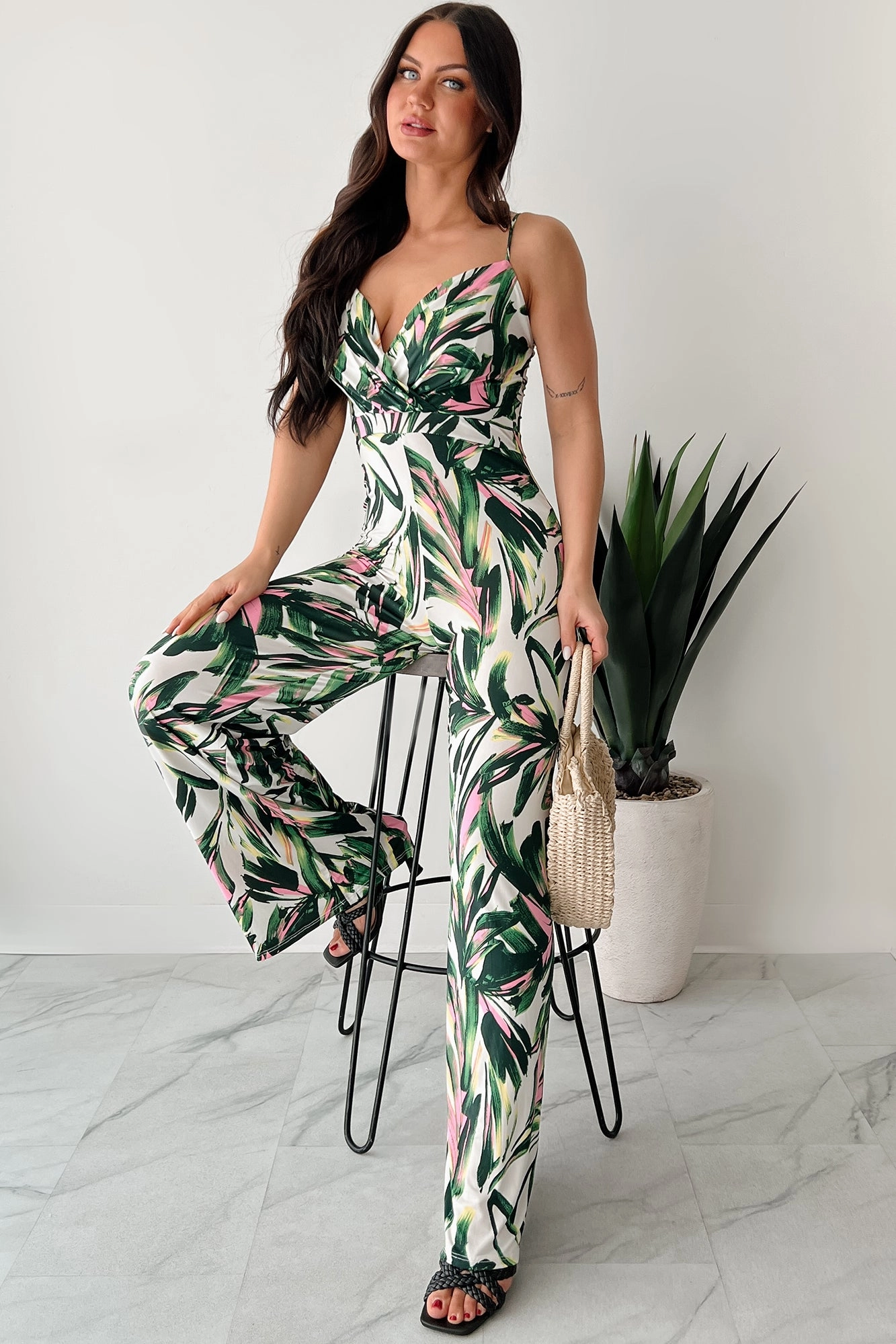 Comfy Elegant Walking With Fire Printed Surplice Jumpsuit (Multi)