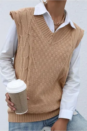PATTERNED KNIT SLEEVELESS COZY SOLID CARDIGAN BreathableMeshPanel Silicone Print Detail