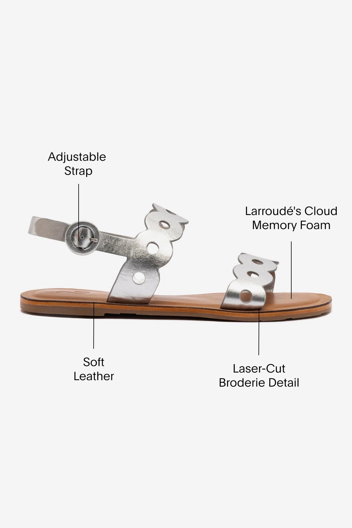 Florence Flat Sandal In Silver Metallic Leather Practical Shoes Mature Chic