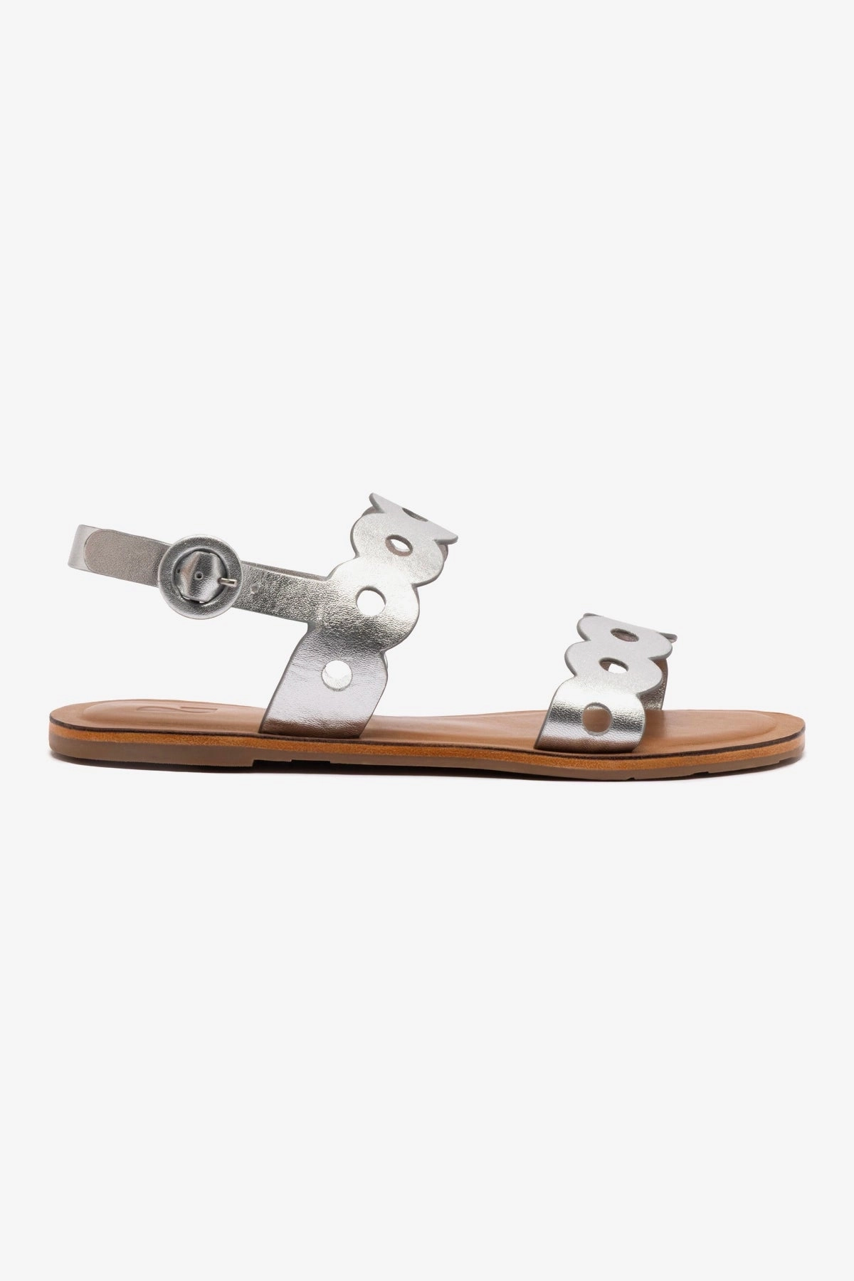 Effortless Pair Florence Flat Sandal In Silver Metallic Leather
