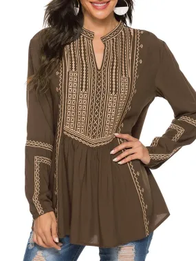 ReflectiveAccents StretchFabric COTTON LONG SLEEVE EMBROIDERED BLOUSE_CWTBLL0817