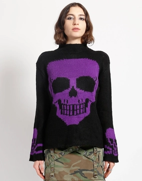SKULL SWEATER PURPLE SKULL MultiDirectionalStretch Wide Shoulder Cut