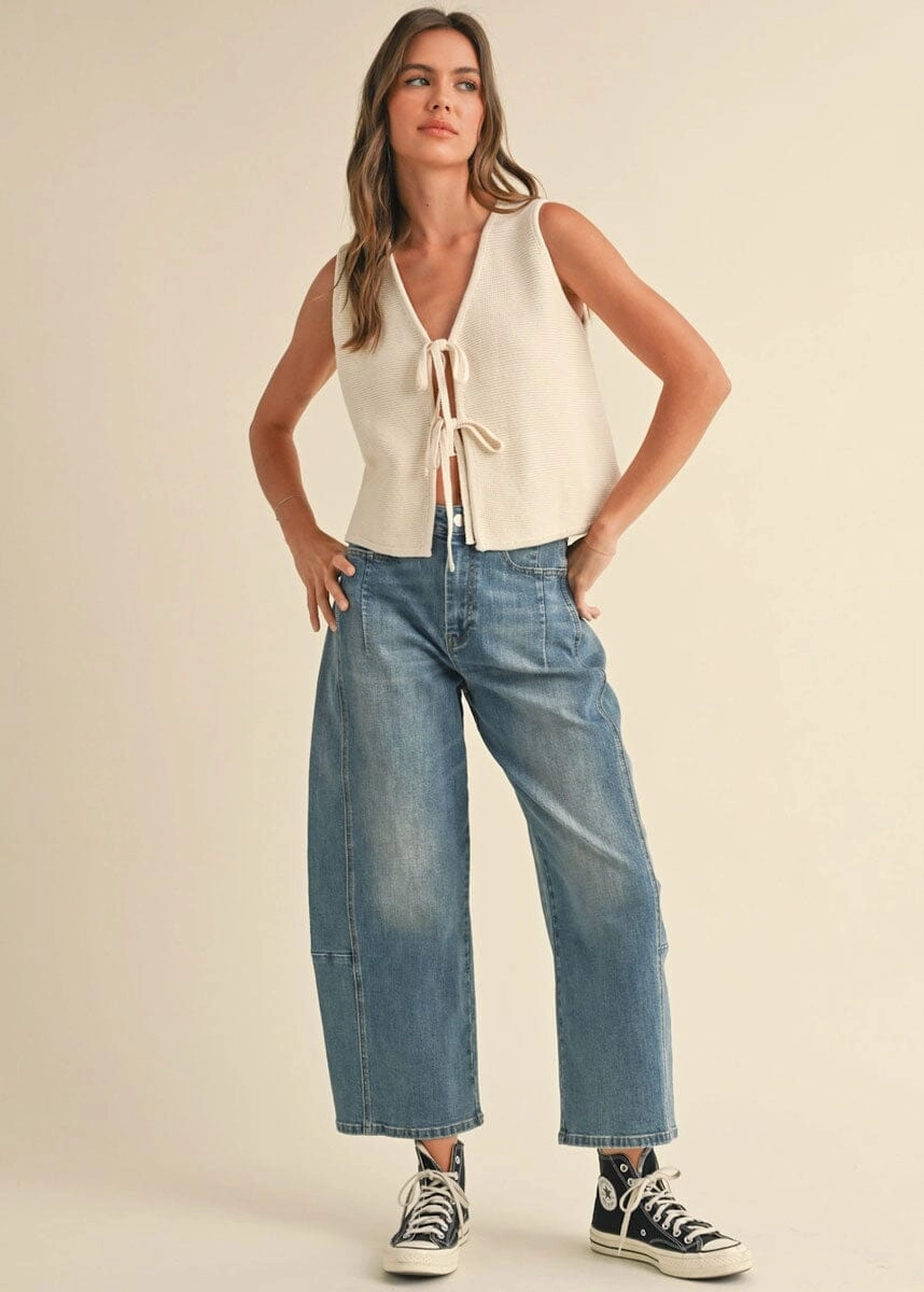 Lightweight Fabric Odette Tied-Front Knit Vest - Beige