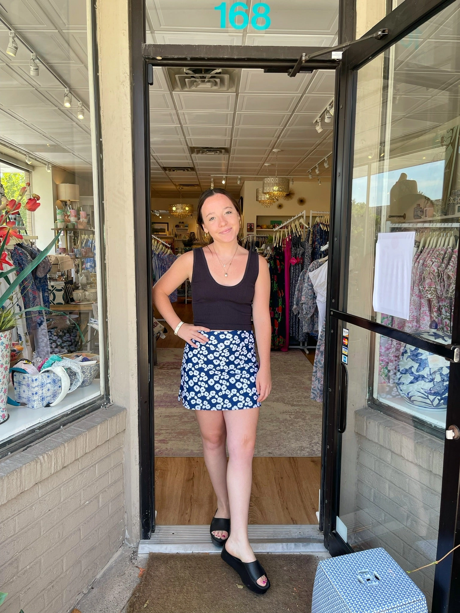 UPF Protective Fabric Razi Skort Pop Art Flower Navy