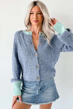 Snow Day Daydream Zen Knit Contrast Glittery Cardigan (Blue)