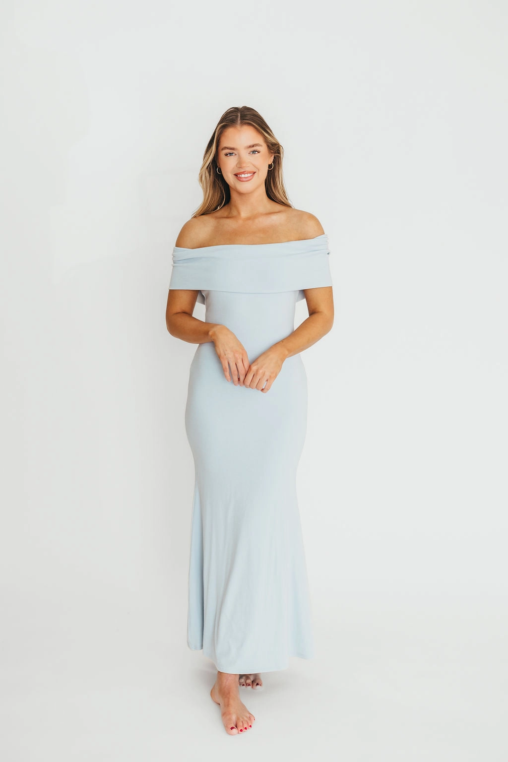 Warm Undertone Monroe Maxi Dress in Blue - Bump Friendly