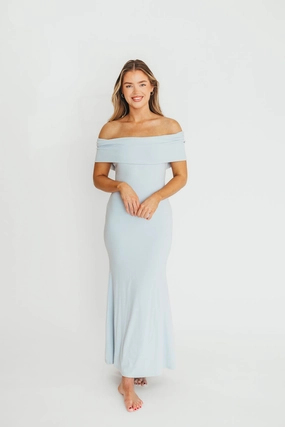 Warm Undertone Monroe Maxi Dress in Blue - Bump Friendly