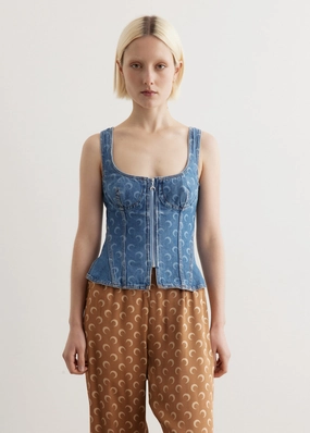 Lightweight Construction Moon Laser Denim Corset Top
