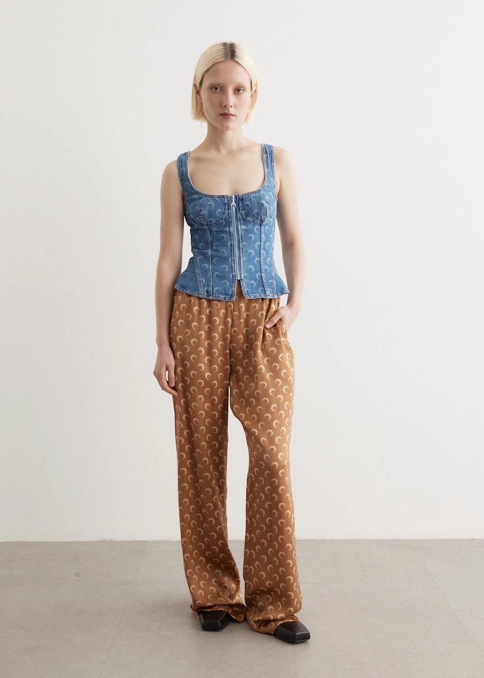 Moon Laser Denim Corset Top Smooth zipper closure