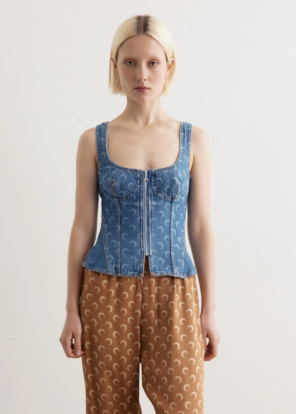 Lightweight Construction Moon Laser Denim Corset Top
