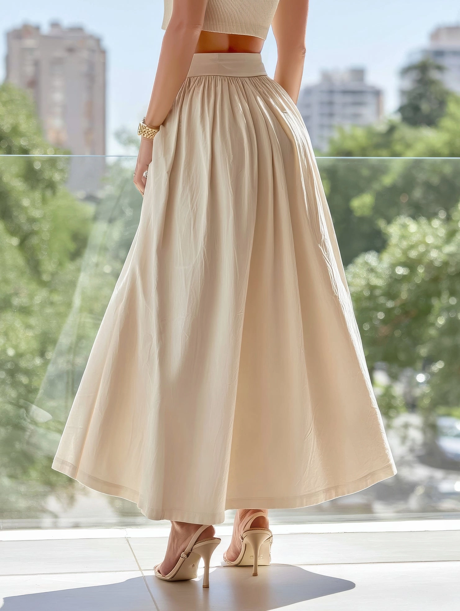 Ultimate Wear Solid Color Waist Drop Slimming Hemline Skirt ??Elegant Cotton Linen Midi Skirt