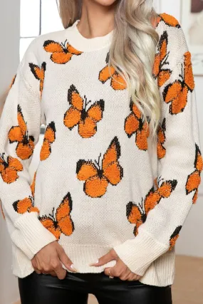 WOMEN BUTTERFLY JACQUARD LOOSE KNIT SWEATER standard fit