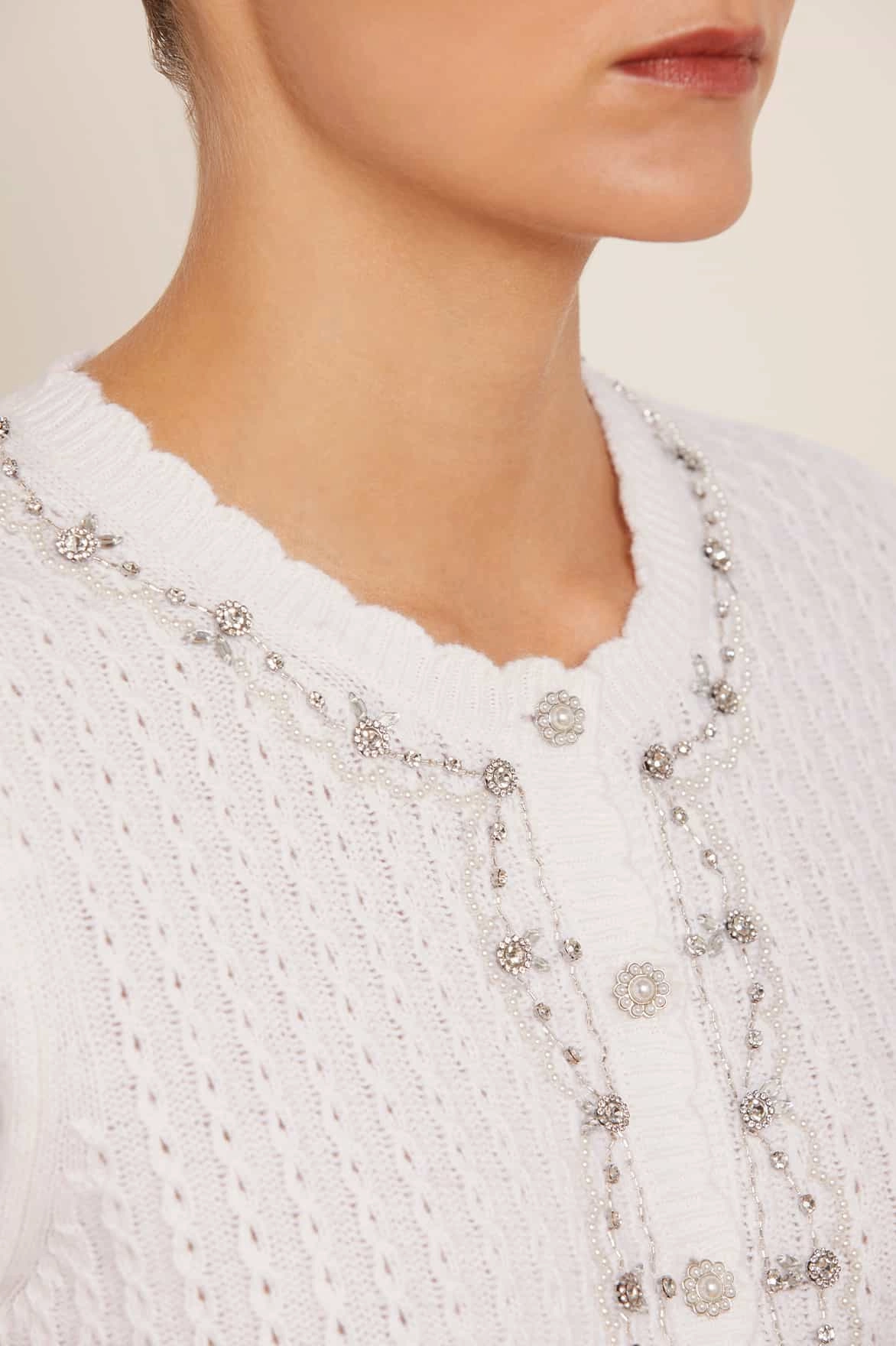 Crystal Border Short Cardigan Wardrobe Classic Dimensional Stability