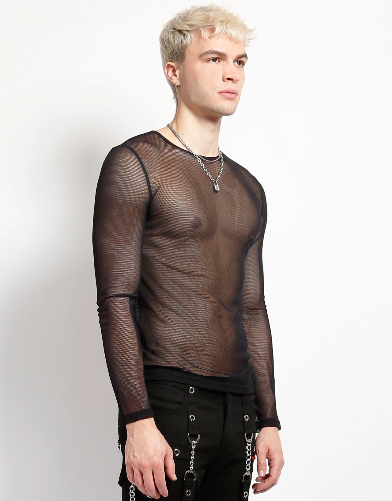 MENS LONG SLEEVE FISHNET BLACK Formal top