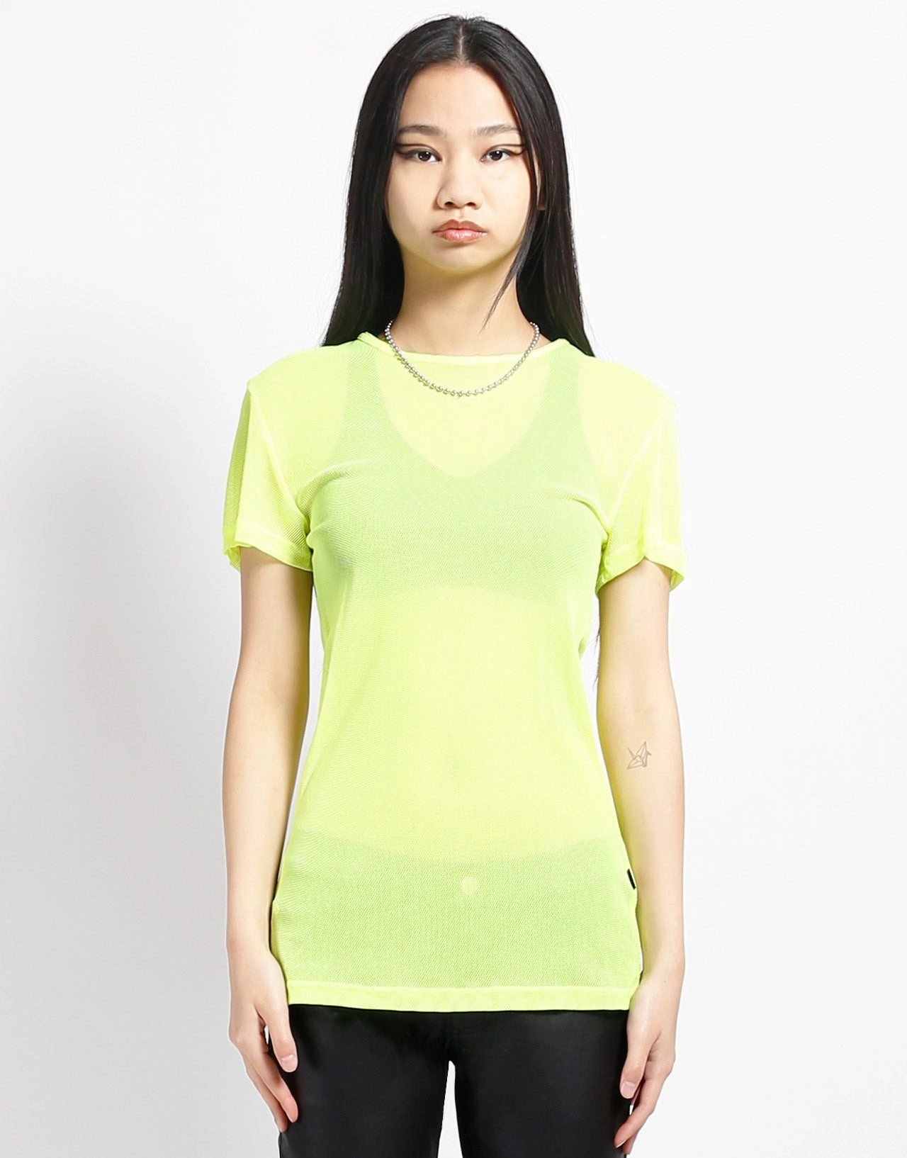 FrictionFreeNeckline Double Stitched Hems SHORT SLEEVE FISHNET LIME