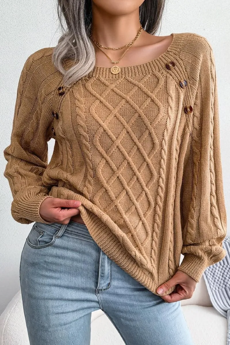Knitwear Essential Chilly Look CABLE KNIT BUTTON DETAILED PULLOVER SWEATER