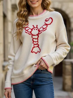 Soft Touch Blend Contrast Stitching Animal pattern round neck pullover sweater