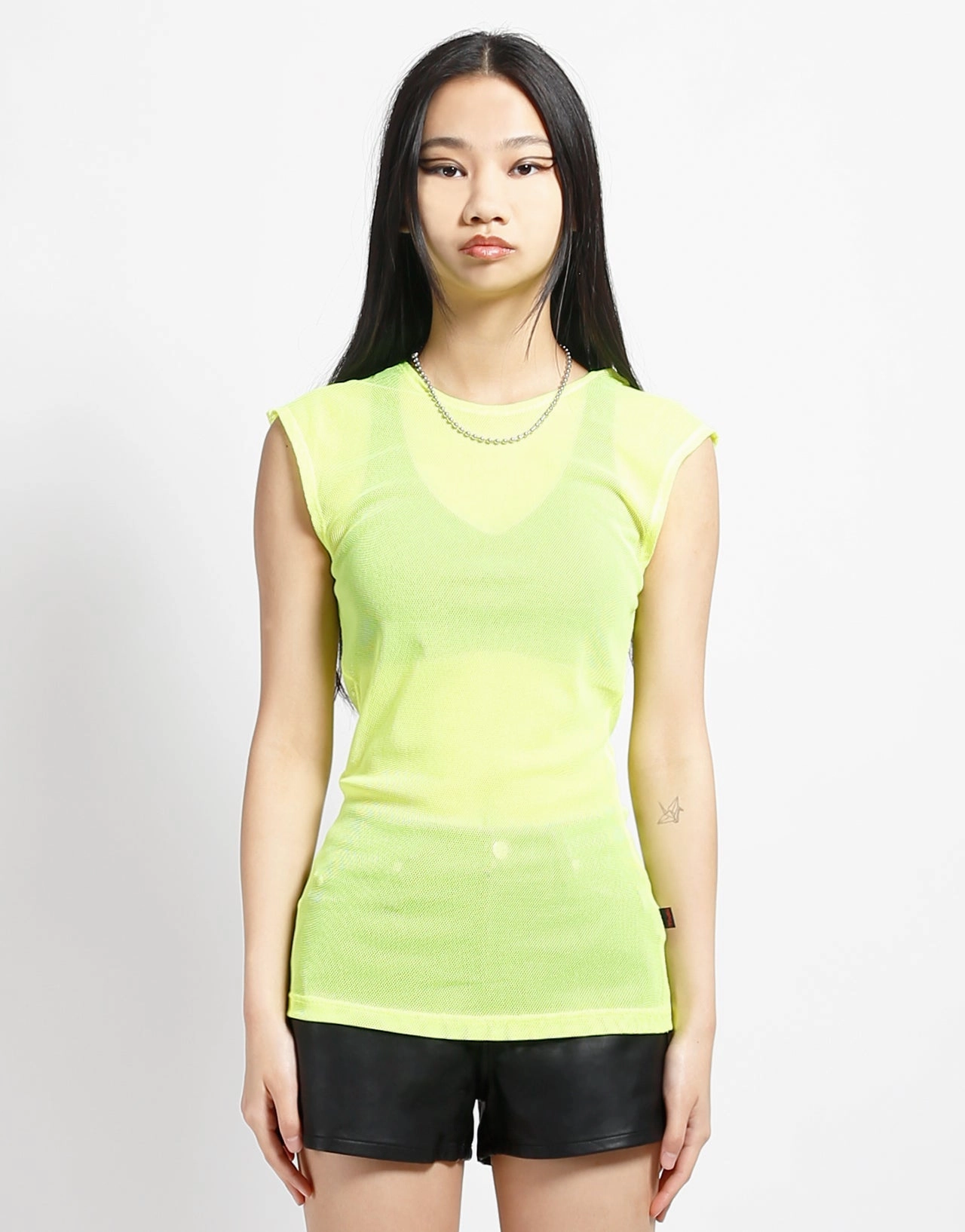 MUSCLE TANK FISHNET LIME Layered Shoulder