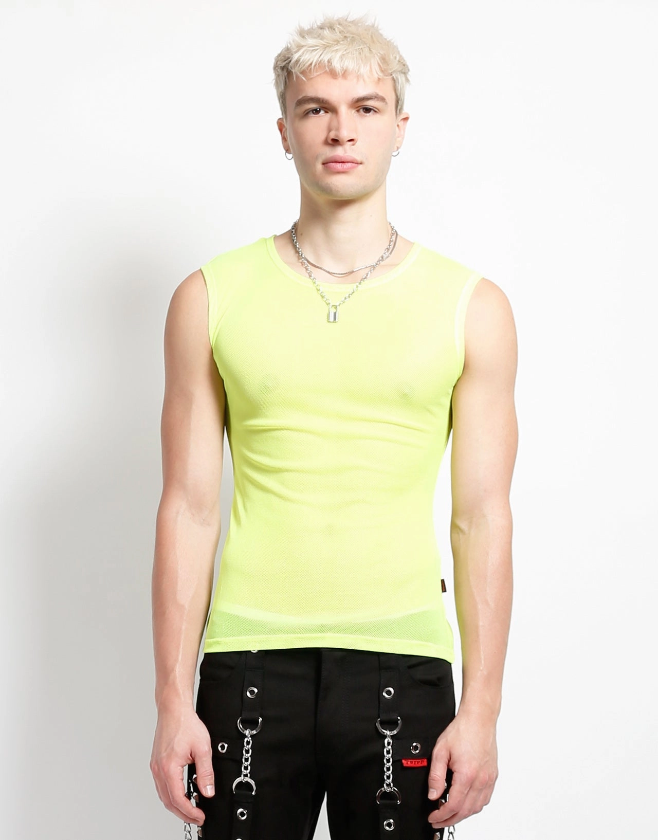 MUSCLE TANK FISHNET LIME Stretchable Waistband Layered Collar System