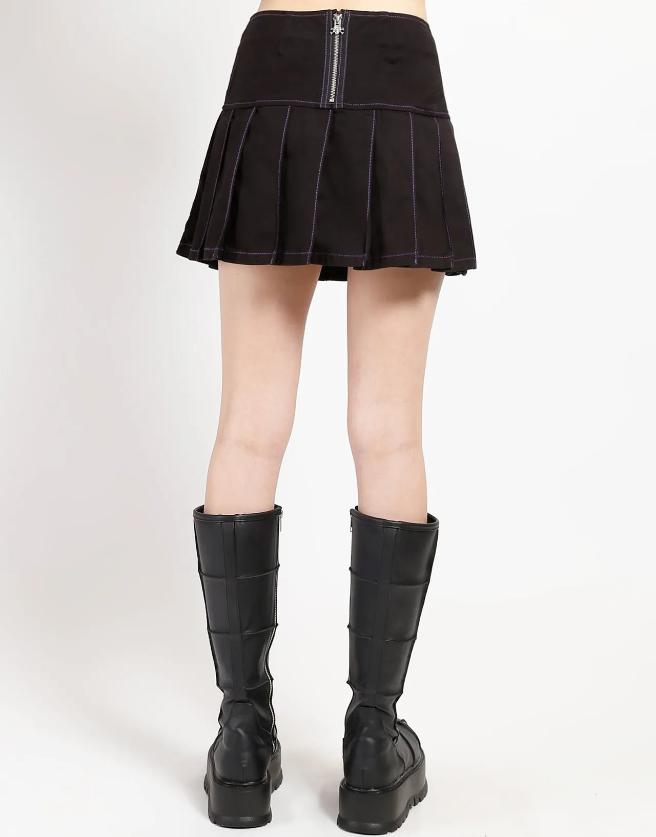 Printed design Smooth Fabric MUTLI EYELET PLEATED SKIRT PURPLE