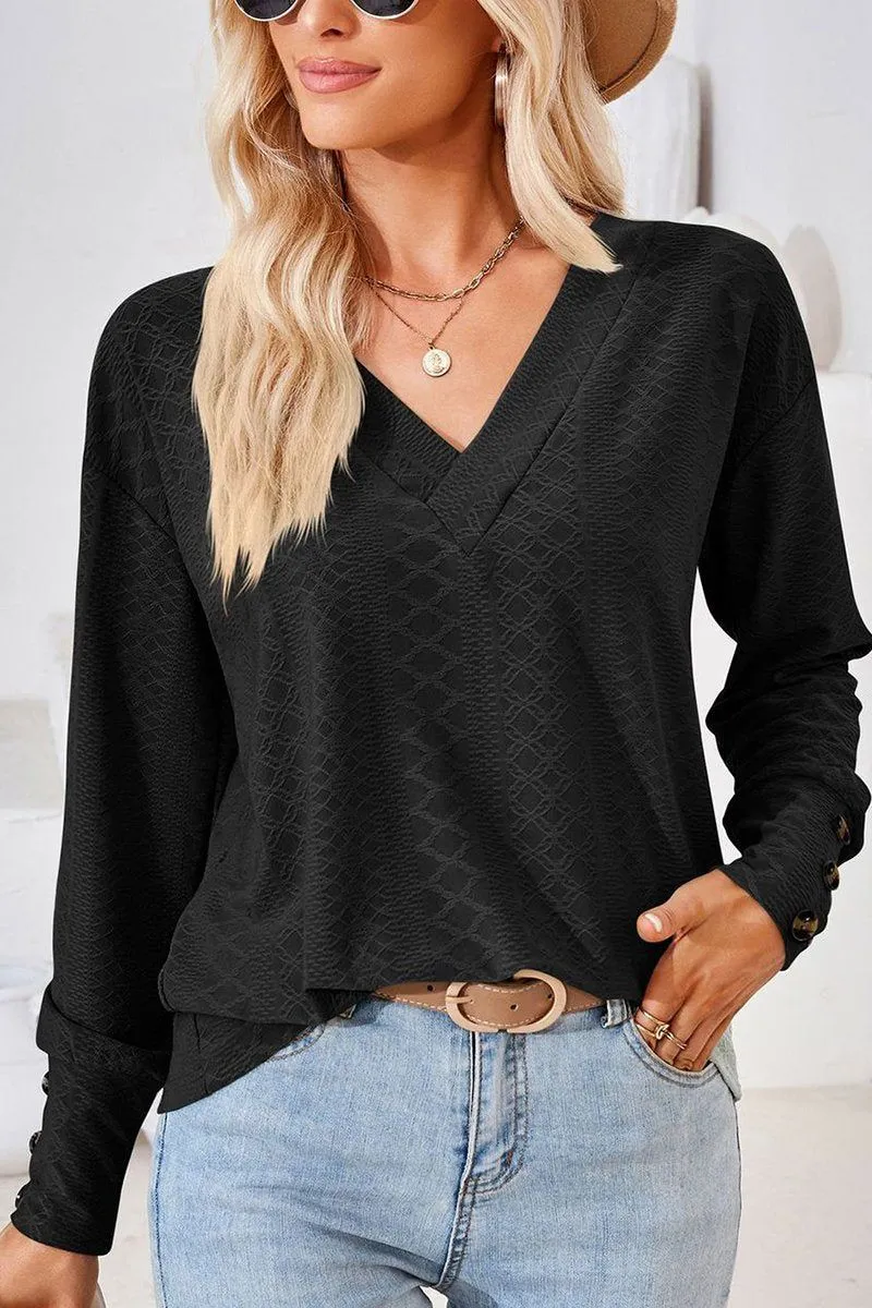 ComfortOptimizedConstruction Timeless Style WOMEN V NECK BUTTONED CUFF LOOSE FIT BLOUSE