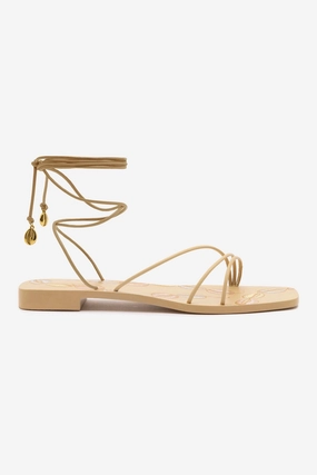 Nadia Flat Sandal In Beige Leather Minimal Design Mesh