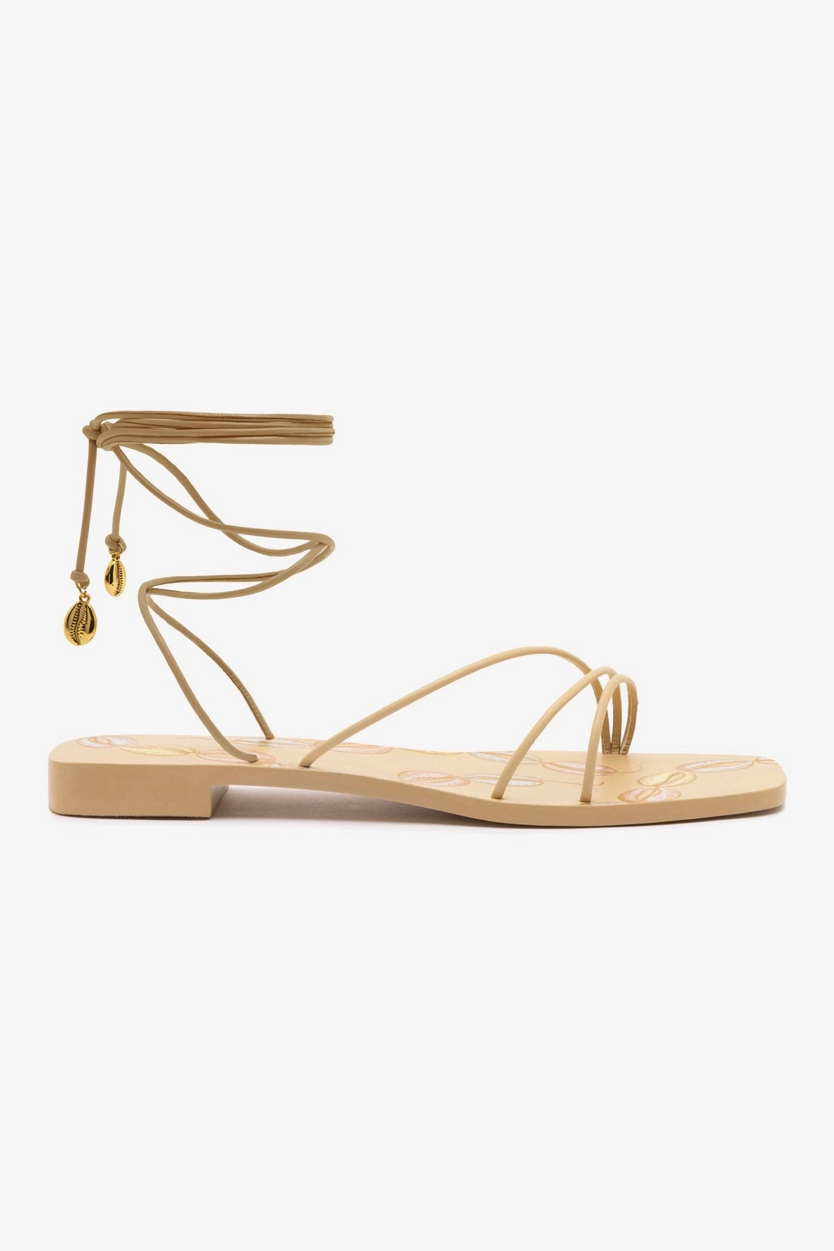 Nadia Flat Sandal In Beige Leather Minimal Design Mesh