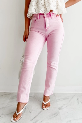 Nadine High Rise Straight Leg Risen Jeans (Acid Pink) Office Wear Modern Rainy Day Relaxed Aesthetic