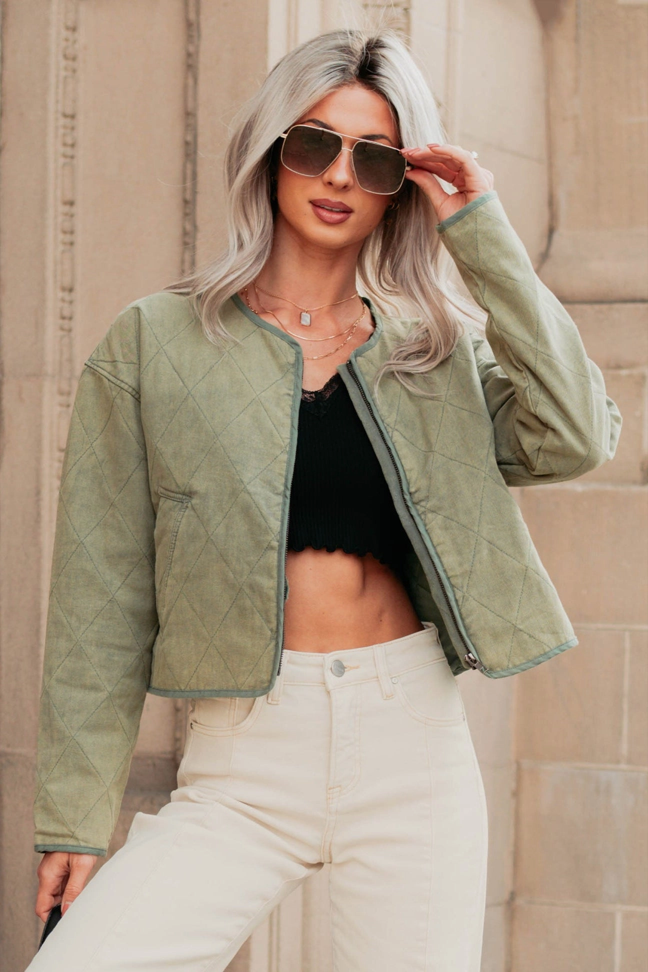 NonRestrictiveCut Natural Essence Quilted Zip-Up Jacket (Vintage Olive)