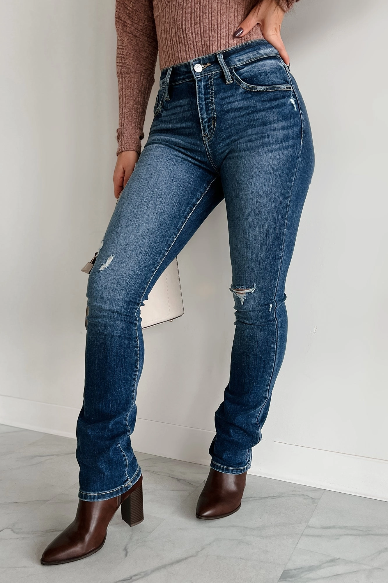 Smart Comfort Favorite Basic Ernie High Rise Skinny Bootcut Kancan Jeans (Dark)